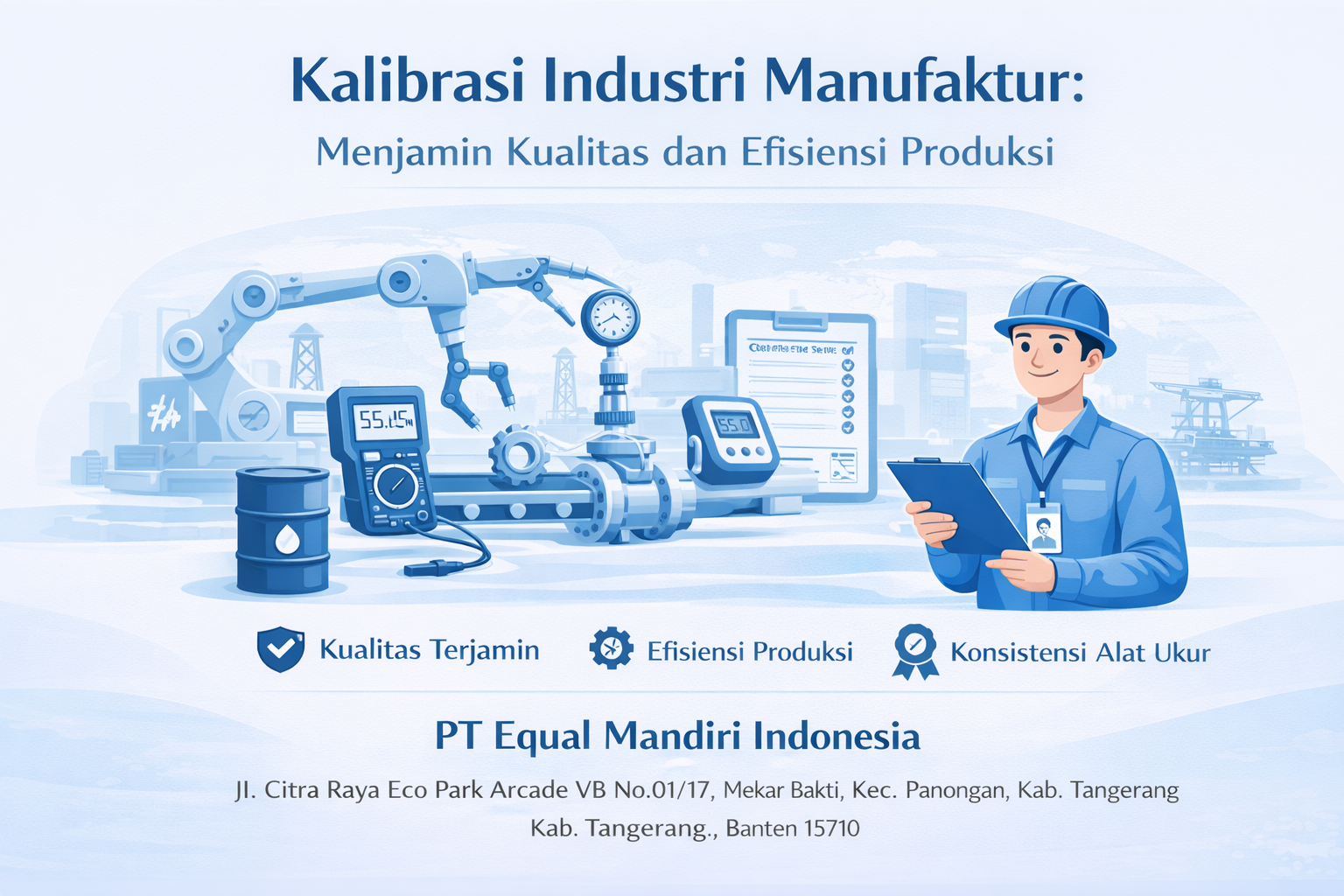 Kalibrasi industri manufaktur: Menjamin kualitas dan efisiensi produksi, PT Equal Mandiri Indonesia, kualitas terjamin, efisiensi produksi, akreditasi KAN, konsistensi alat ukur.